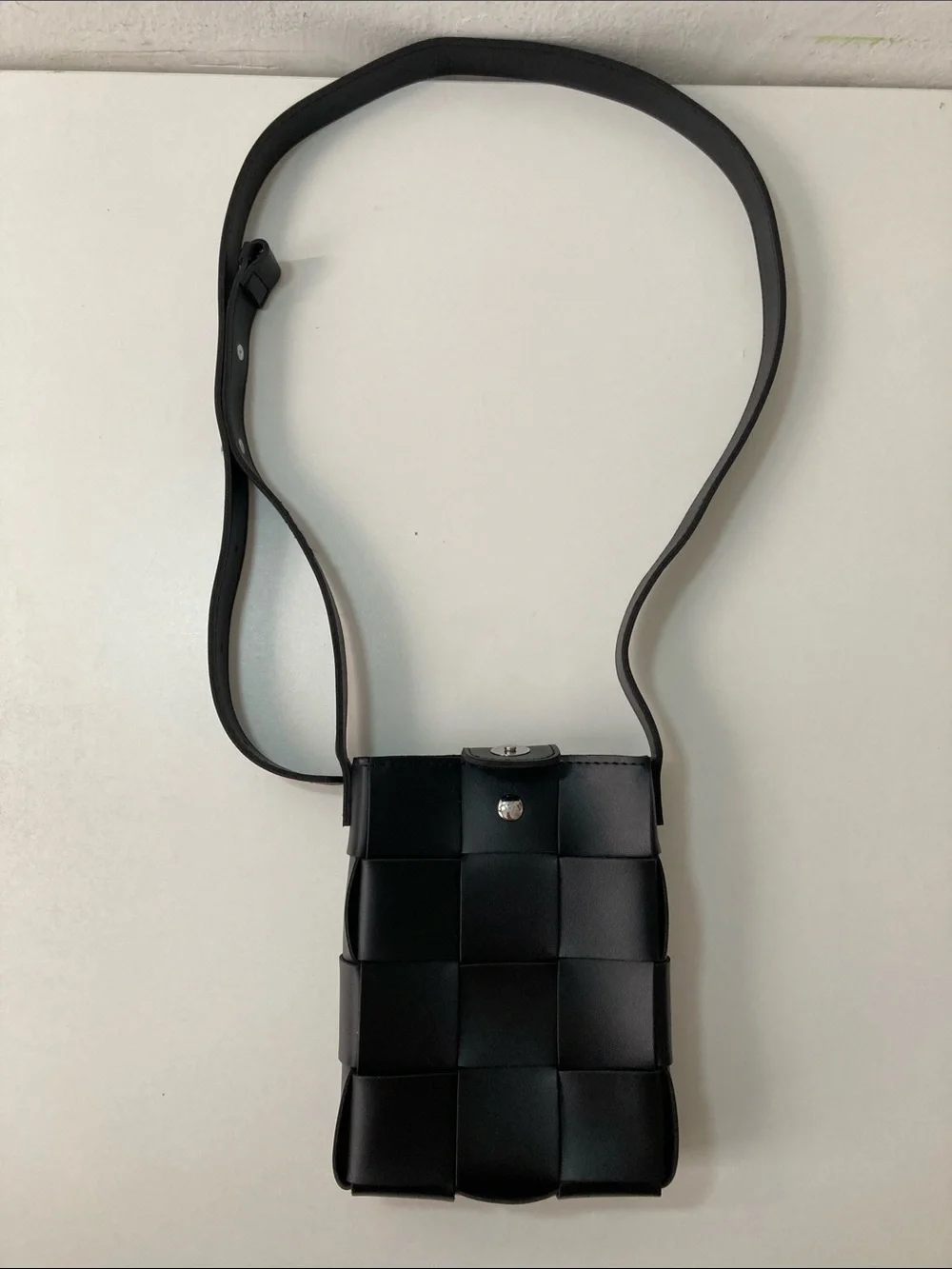 Woven Leather Men’s Belt Pouch - Black